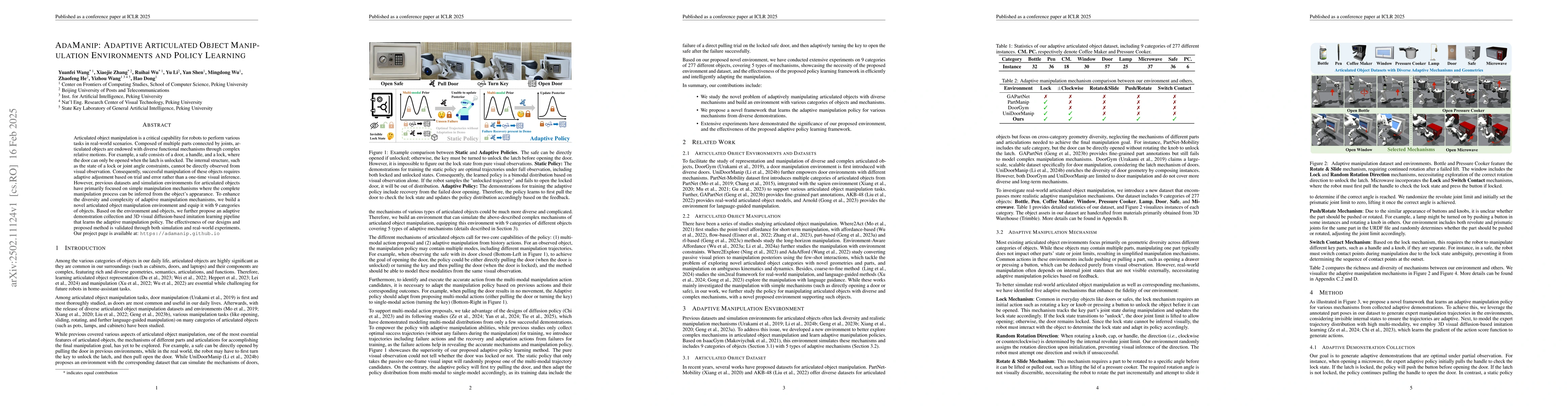 Thumbnail for AdaManip: Adaptive Articulated Object Manipulation Environments and
  Policy Learning
