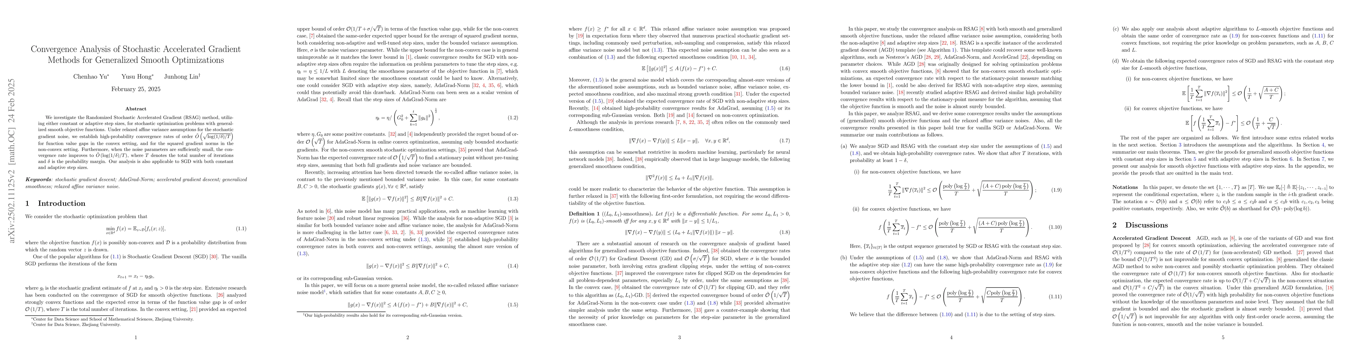 Thumbnail for Convergence Analysis of Stochastic Accelerated Gradient Methods for
  Generalized Smooth Optimizations