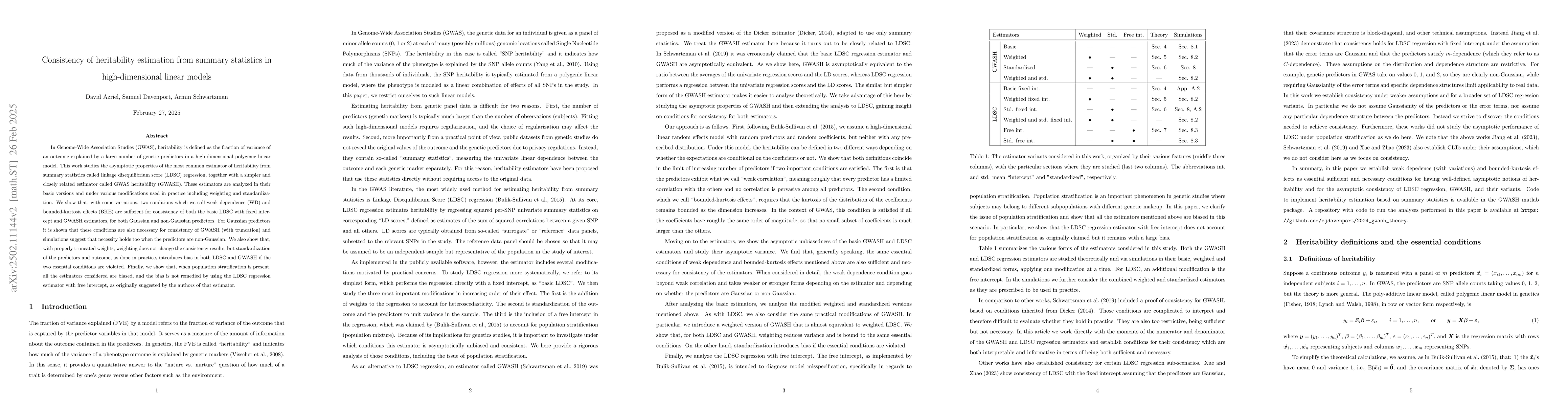 Thumbnail for Consistency of heritability estimation from summary statistics in
  high-dimensional linear models
