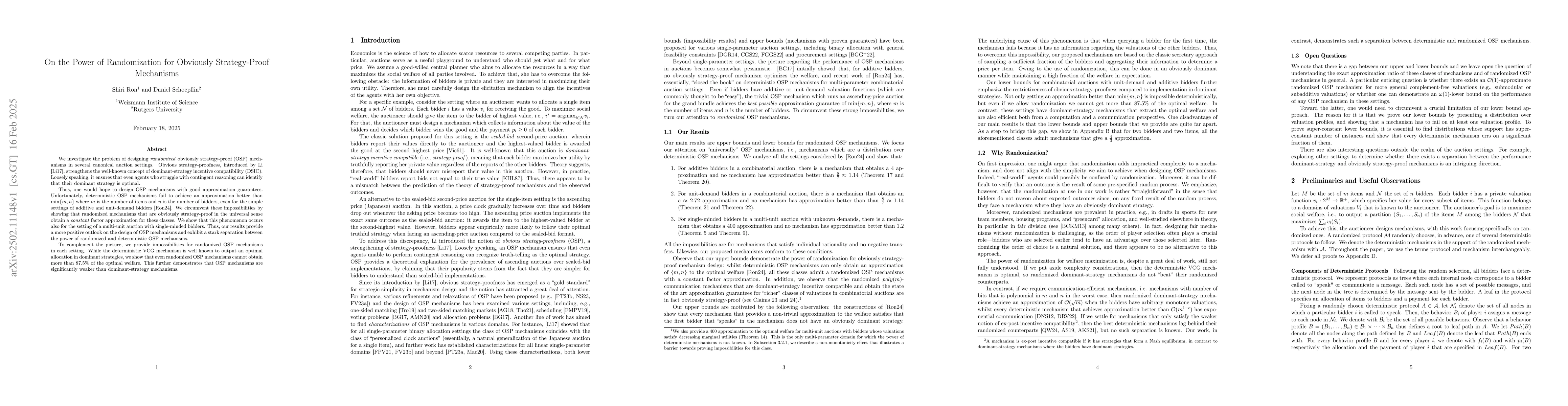 Thumbnail for On the Power of Randomization for Obviously Strategy-Proof Mechanisms