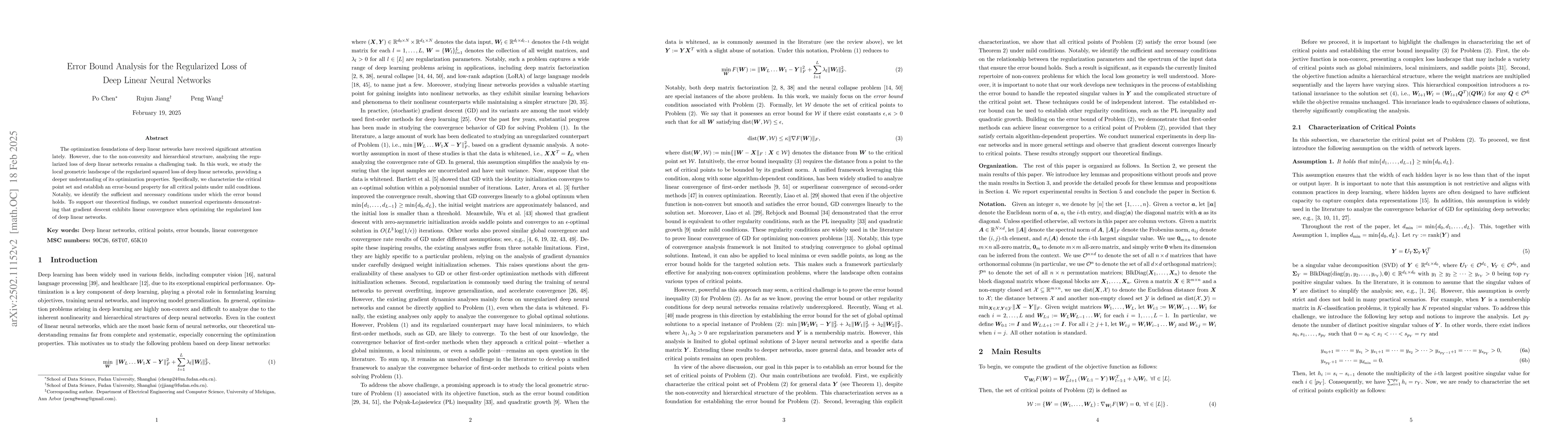 Thumbnail for Error Bound Analysis for the Regularized Loss of Deep Linear Neural
  Networks