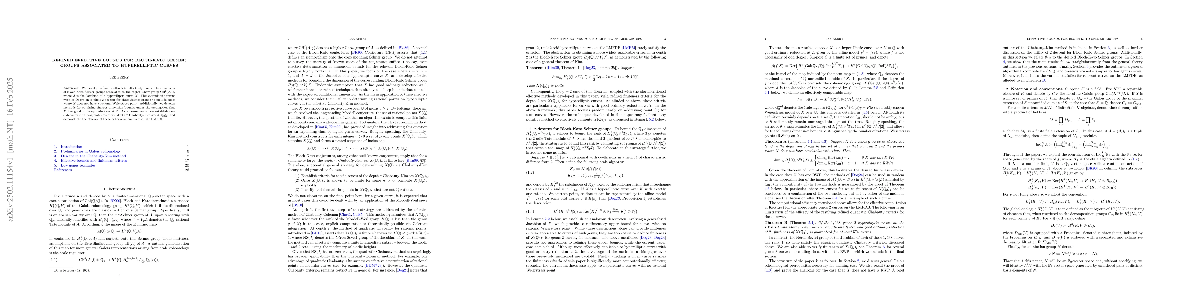 Thumbnail for Refined effective bounds for Bloch-Kato Selmer groups associated to
  hyperelliptic curves