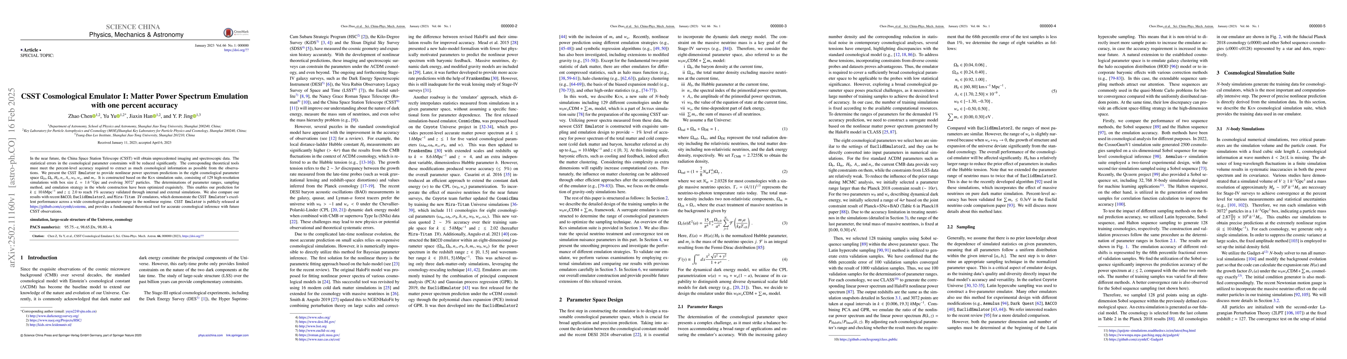 Thumbnail for CSST Cosmological Emulator I: Matter Power Spectrum Emulation with one
  percent accuracy