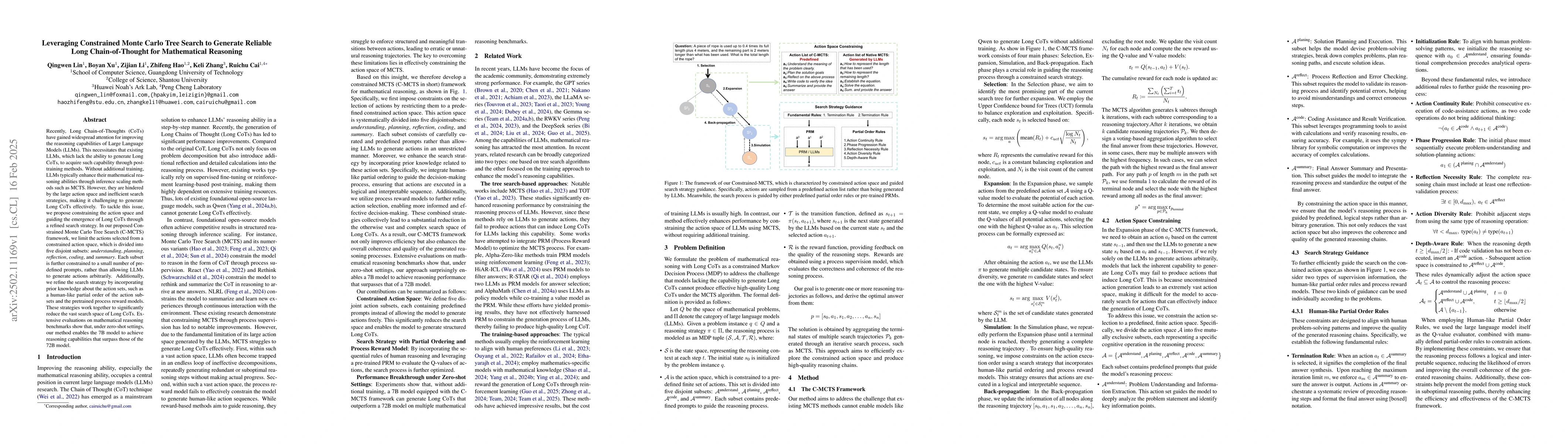 Thumbnail for Leveraging Constrained Monte Carlo Tree Search to Generate Reliable Long
  Chain-of-Thought for Mathematical Reasoning
