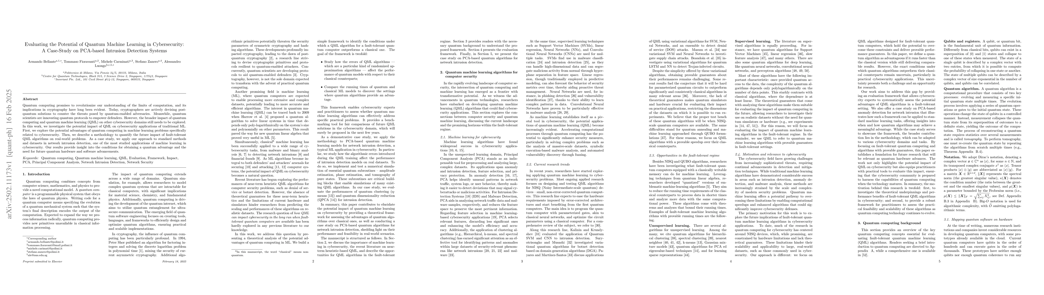 Thumbnail for Evaluating the Potential of Quantum Machine Learning in Cybersecurity: A
  Case-Study on PCA-based Intrusion Detection Systems