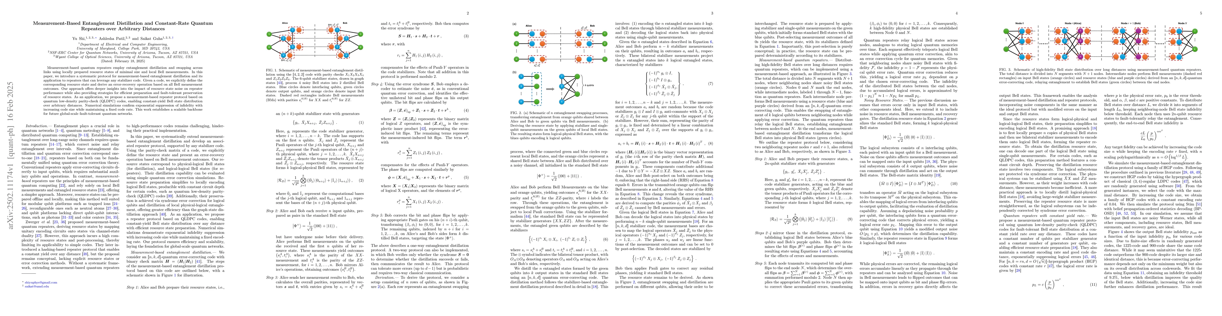 Thumbnail for Measurement-Based Entanglement Distillation and Constant-Rate Quantum
  Repeaters over Arbitrary Distances