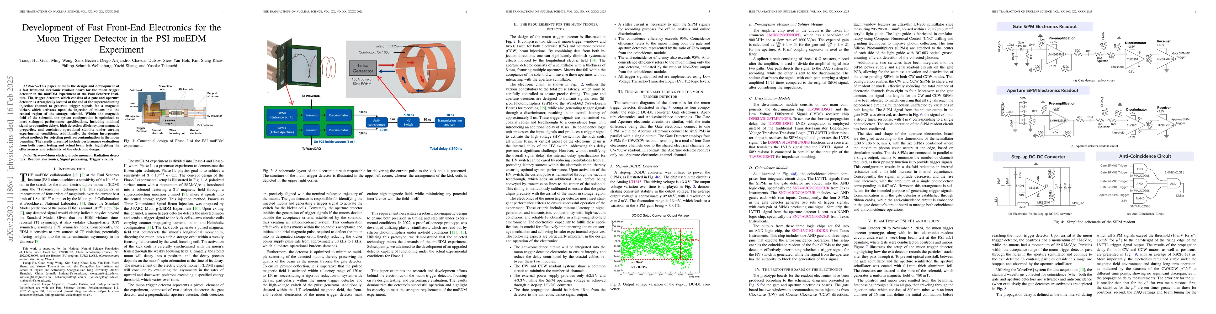 Thumbnail for Development of Fast Front-End Electronics for the Muon Trigger Detector
  in the PSI muEDM Experiment