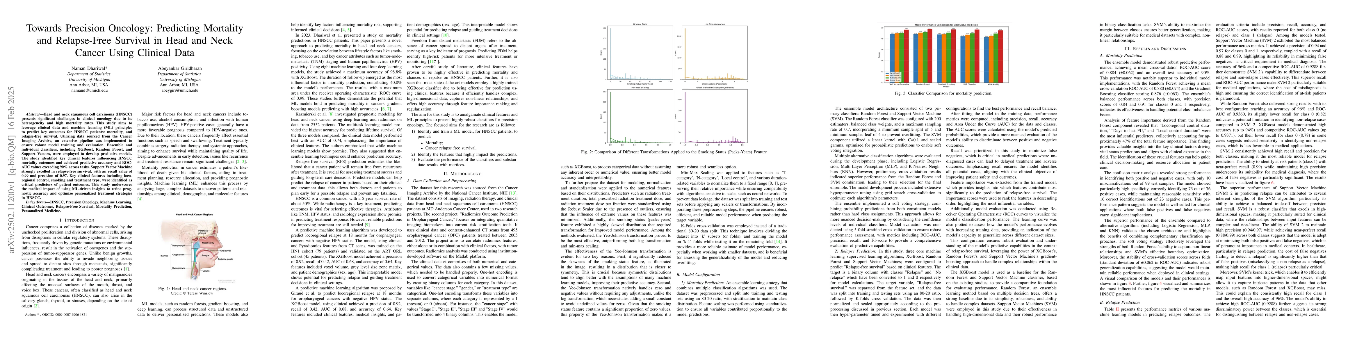 Thumbnail for Towards Precision Oncology: Predicting Mortality and Relapse-Free
  Survival in Head and Neck Cancer Using Clinical Data