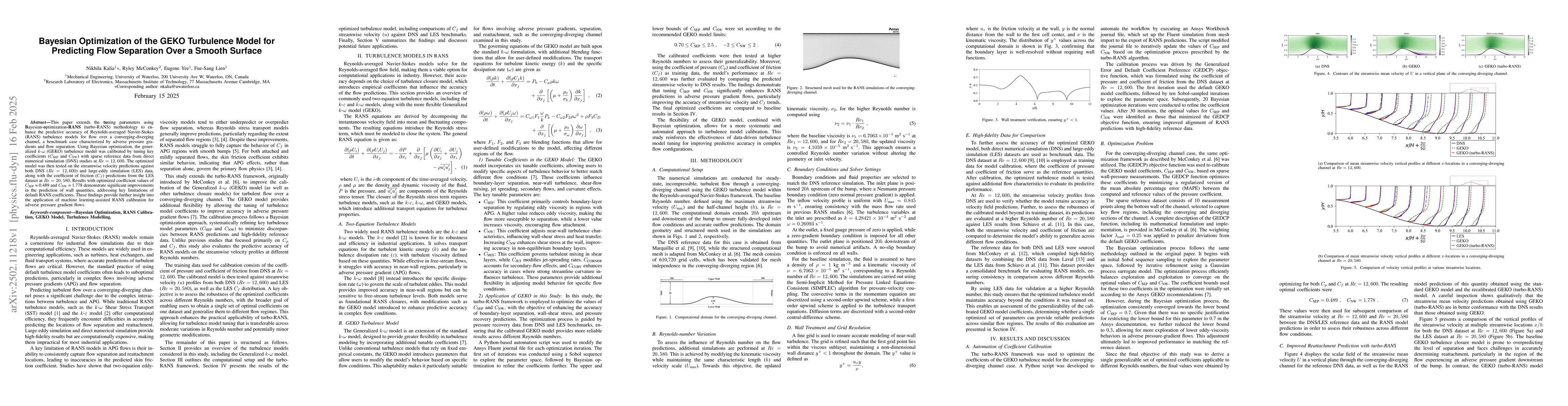 Thumbnail for Bayesian Optimization of the GEKO Turbulence Model for Predicting Flow
  Separation Over a Smooth Surface