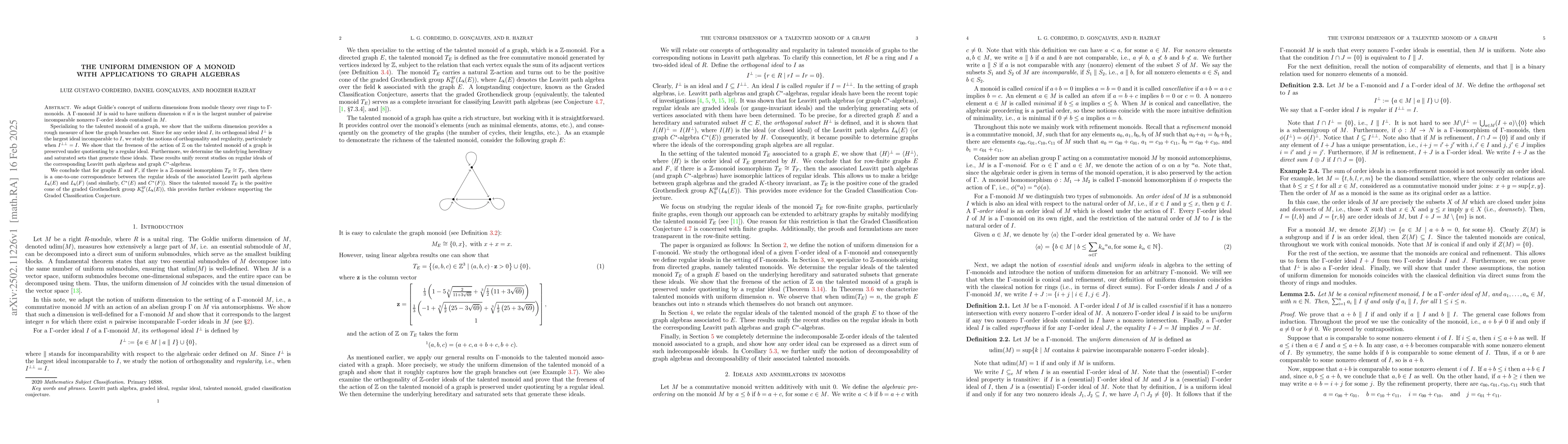 Thumbnail for The uniform dimension of a monoid with applications to graph algebras