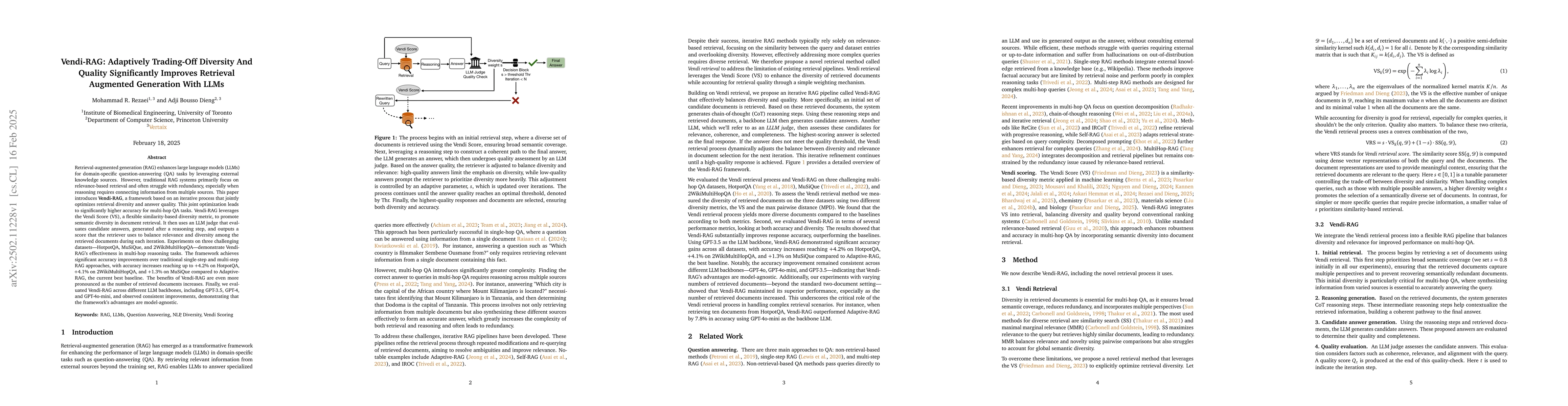 Thumbnail for Vendi-RAG: Adaptively Trading-Off Diversity And Quality Significantly
  Improves Retrieval Augmented Generation With LLMs