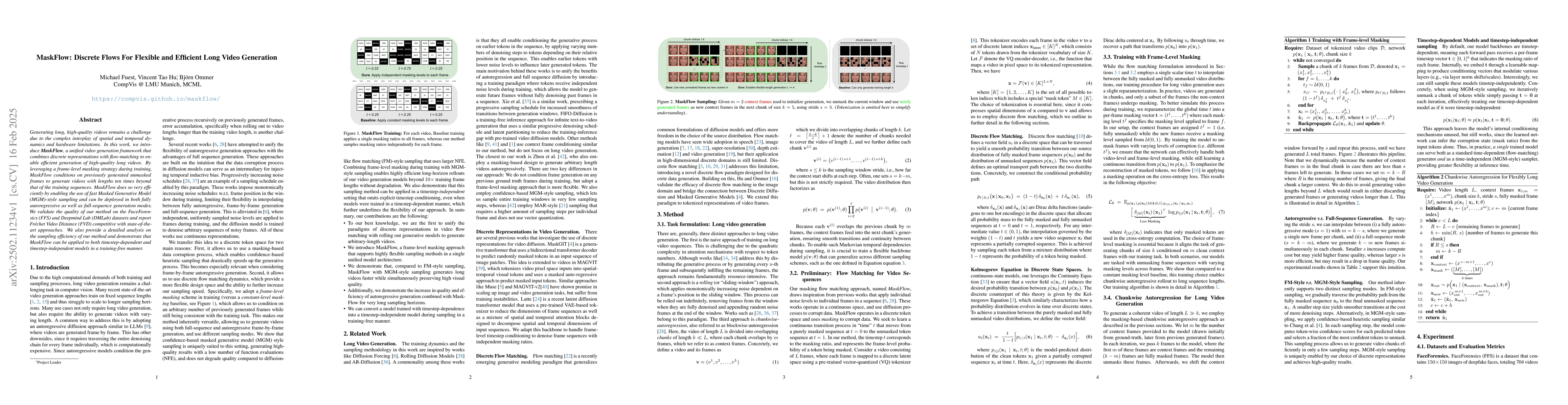 Thumbnail for MaskFlow: Discrete Flows For Flexible and Efficient Long Video
  Generation
