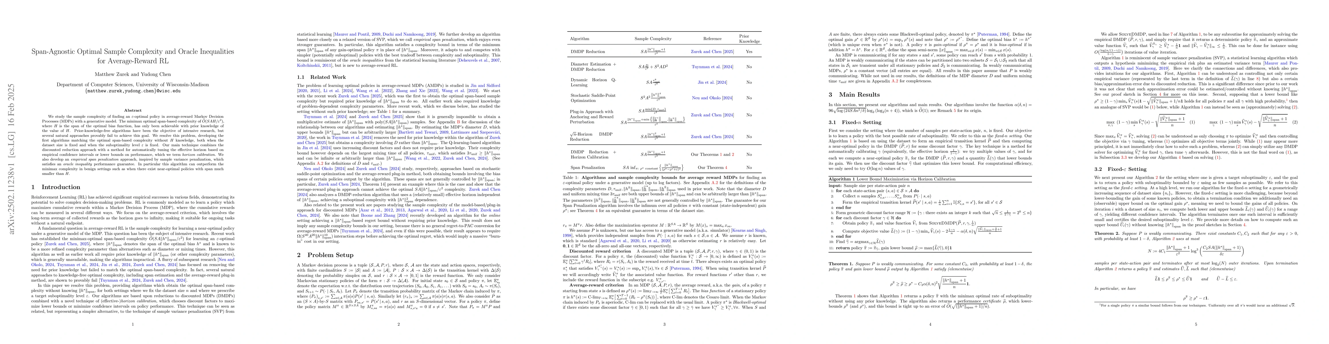Thumbnail for Span-Agnostic Optimal Sample Complexity and Oracle Inequalities for
  Average-Reward RL