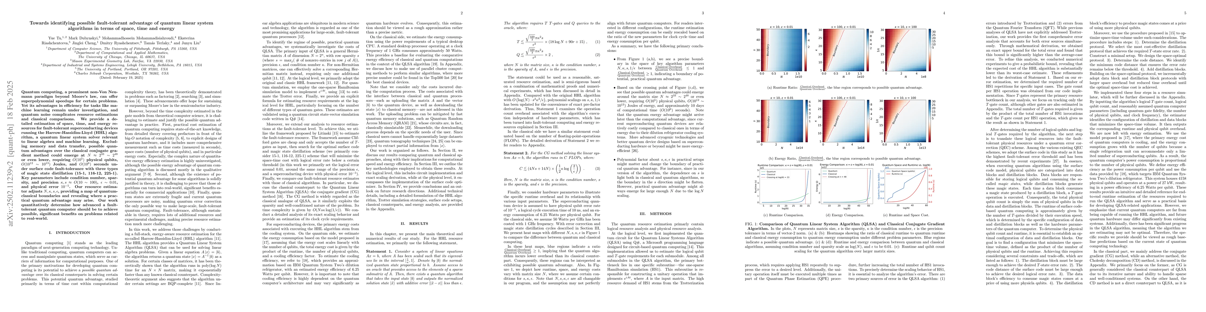 Thumbnail for Towards identifying possible fault-tolerant advantage of quantum linear
  system algorithms in terms of space, time and energy