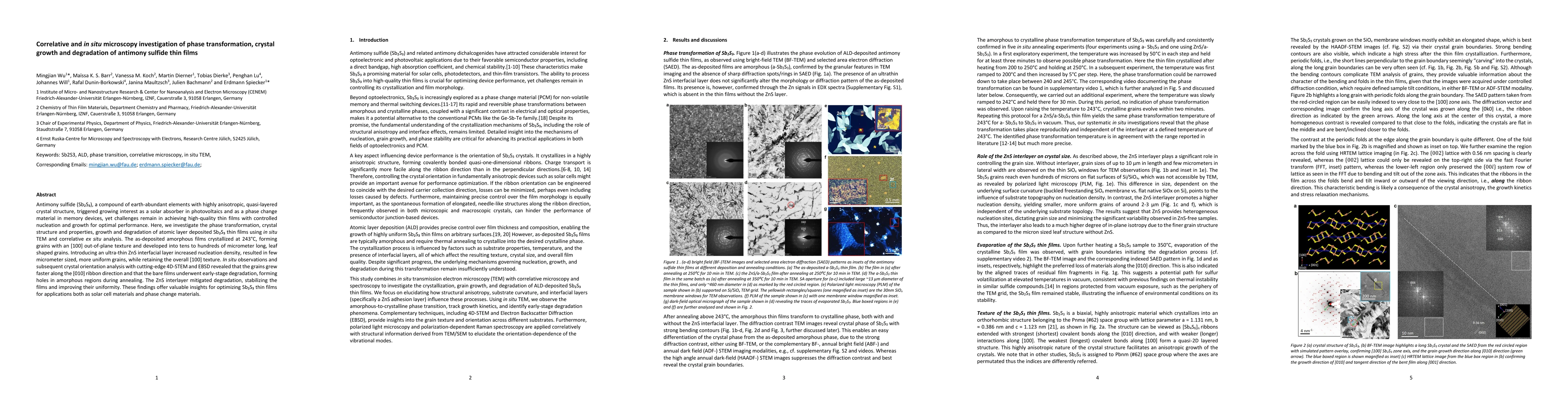 Thumbnail for Correlative and in situ microscopy investigation of phase
  transformation, crystal growth and degradation of antimony sulfide thin films
