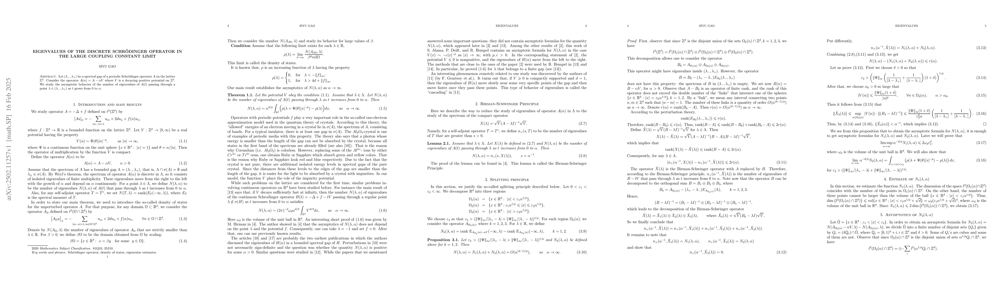 Thumbnail for Eigenvalues of the discrete Schrödinger operator in the large coupling
  constant limit