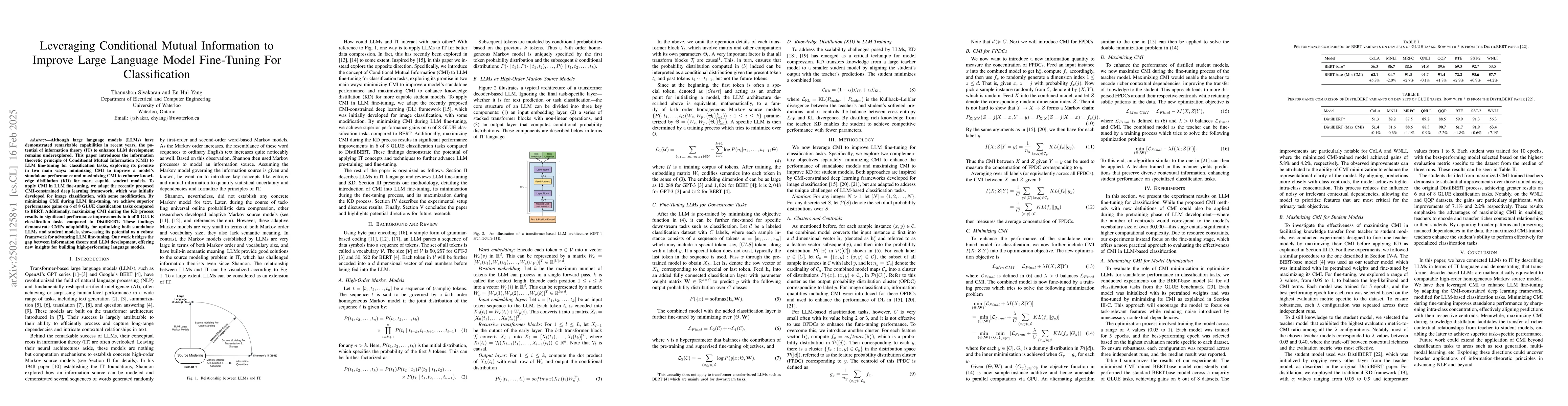 Thumbnail for Leveraging Conditional Mutual Information to Improve Large Language
  Model Fine-Tuning For Classification