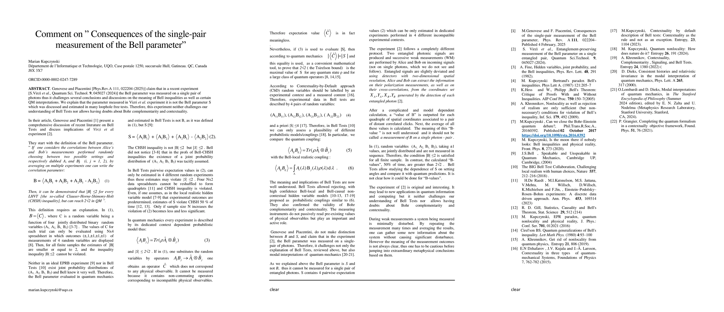 Thumbnail for Comment on Consequences of the single-pair measurement of the Bell
  parameter