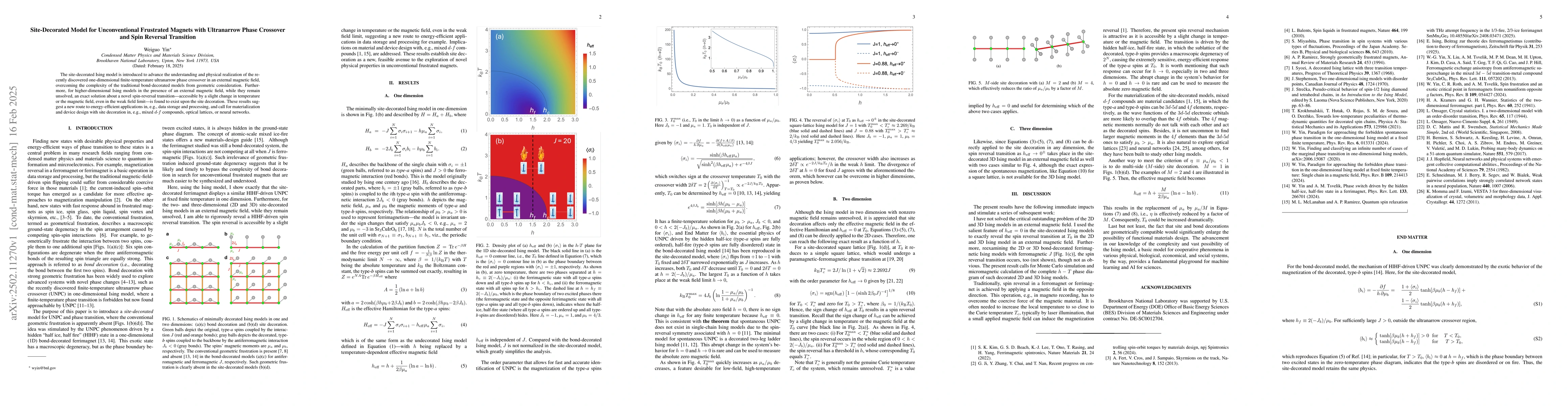 Thumbnail for Site-Decorated Model for Unconventional Frustrated Magnets with
  Ultranarrow Phase Crossover and Spin Reversal Transition