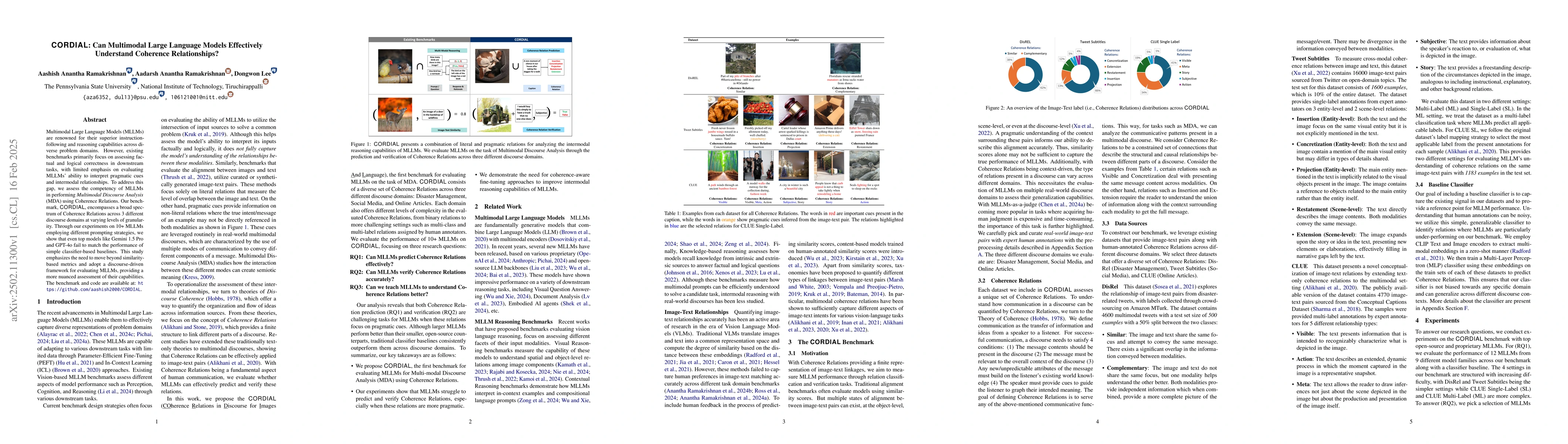Thumbnail for CORDIAL: Can Multimodal Large Language Models Effectively Understand
  Coherence Relationships?