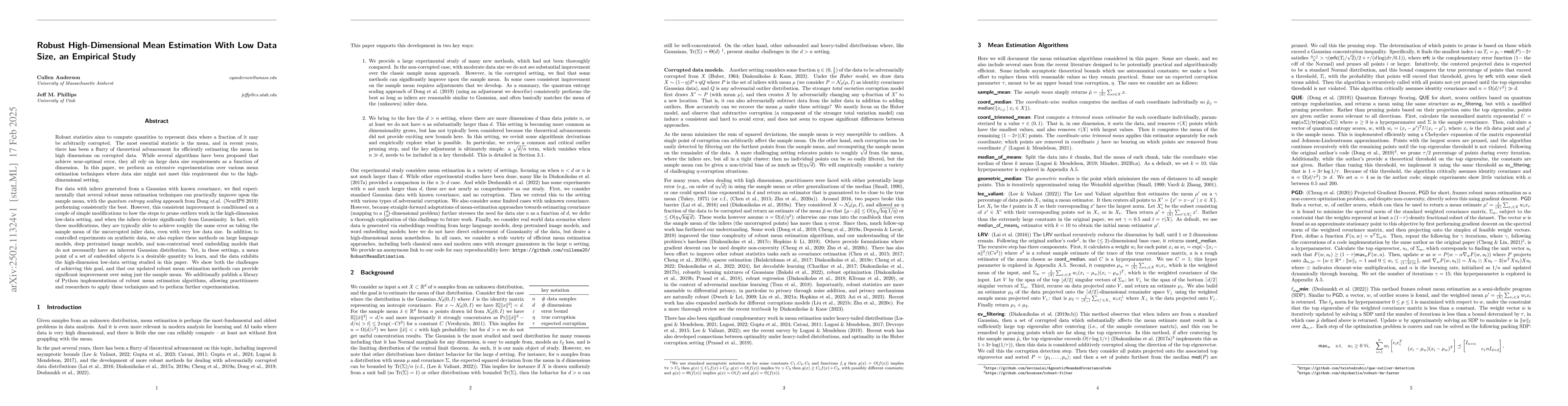 Thumbnail for Robust High-Dimensional Mean Estimation With Low Data Size, an Empirical
  Study