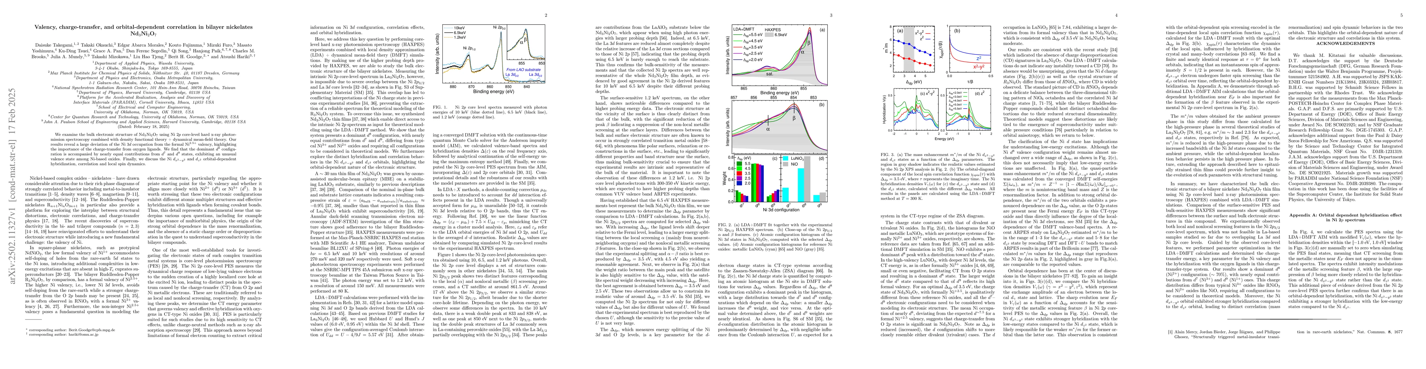 Thumbnail for Valency, charge-transfer, and orbital-dependent correlation in bilayer
  nickelates Nd3Ni2O7