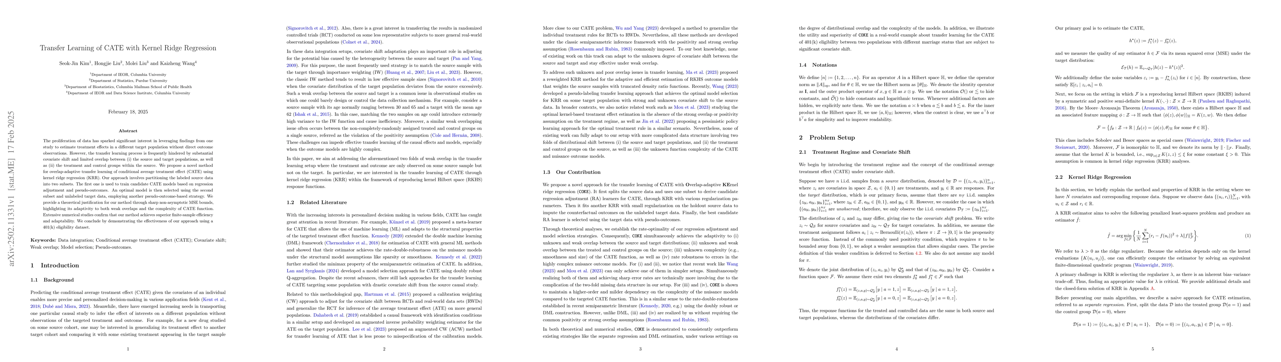 Thumbnail for Transfer Learning of CATE with Kernel Ridge Regression