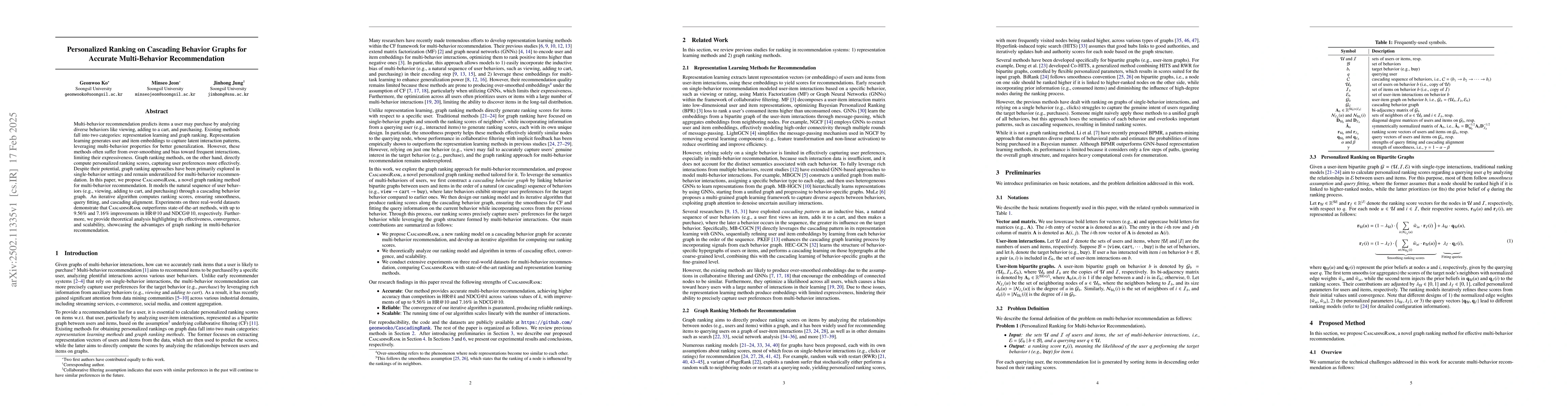Thumbnail for Personalized Ranking on Cascading Behavior Graphs for Accurate
  Multi-Behavior Recommendation