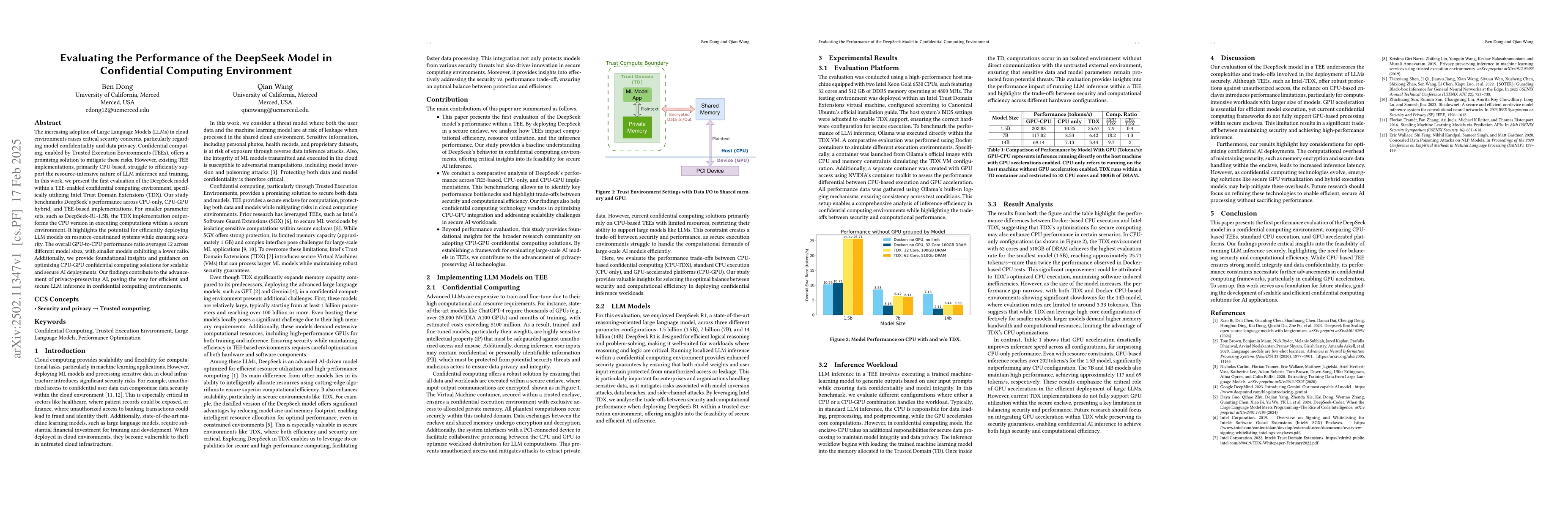 Thumbnail for Evaluating the Performance of the DeepSeek Model in Confidential
  Computing Environment