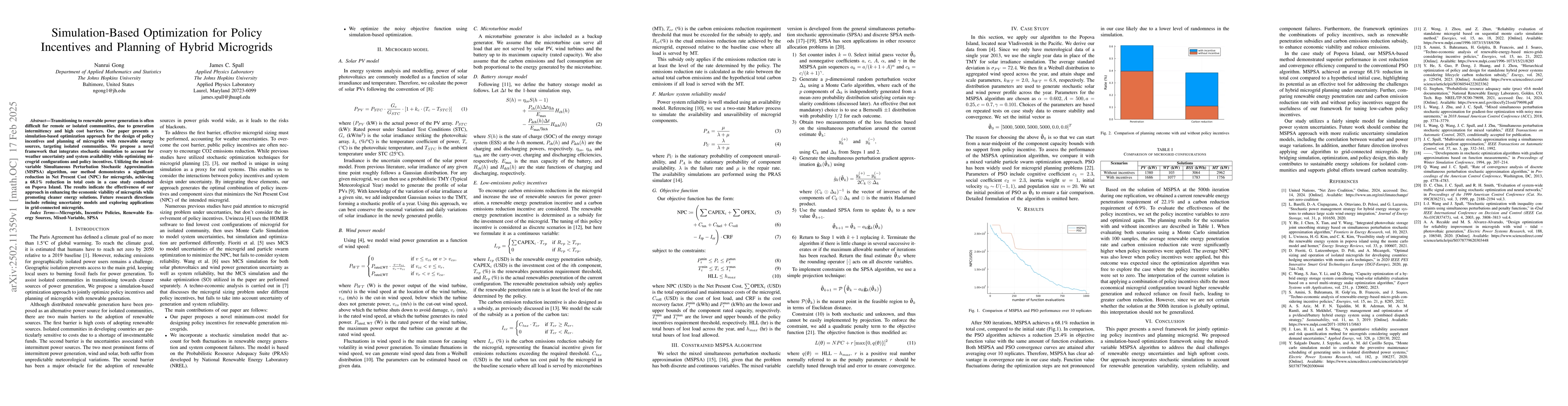 Thumbnail for Simulation-Based Optimization for Policy Incentives and Planning of
  Hybrid Microgrids
