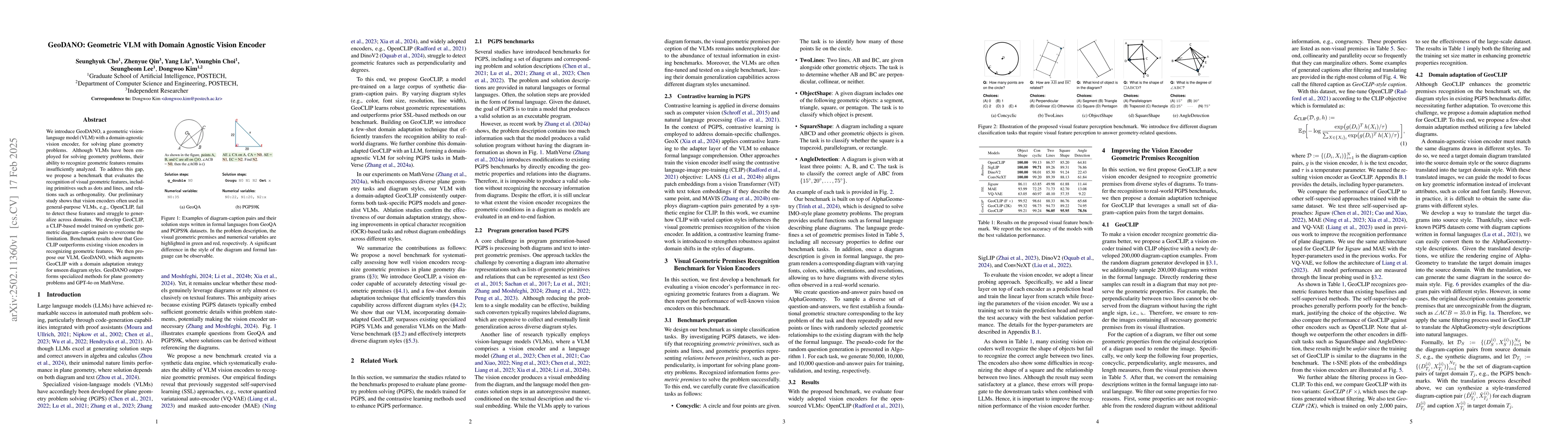 Thumbnail for GeoDANO: Geometric VLM with Domain Agnostic Vision Encoder
