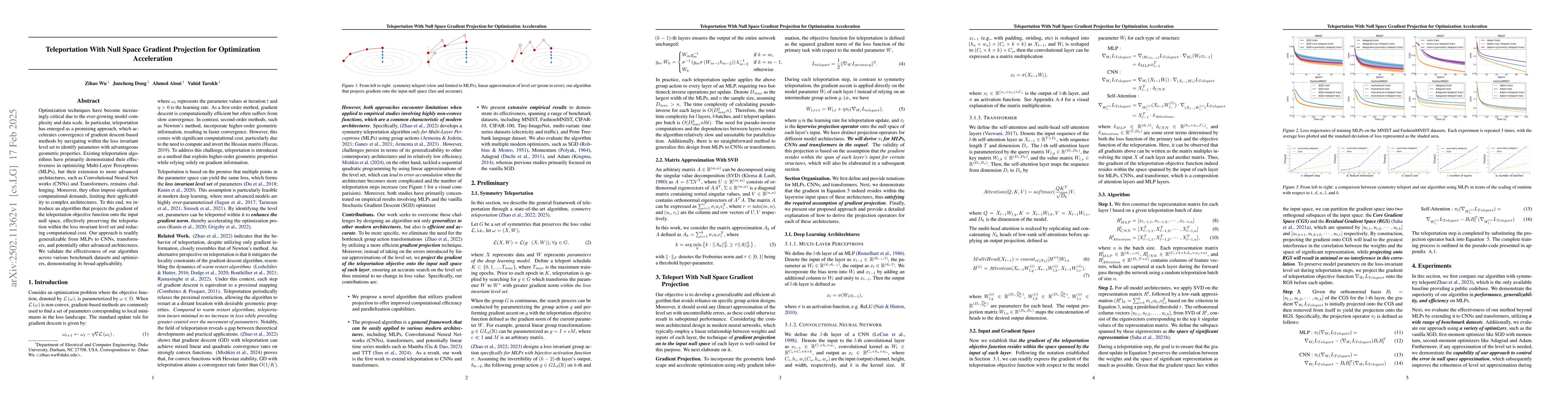 Thumbnail for Teleportation With Null Space Gradient Projection for Optimization
  Acceleration