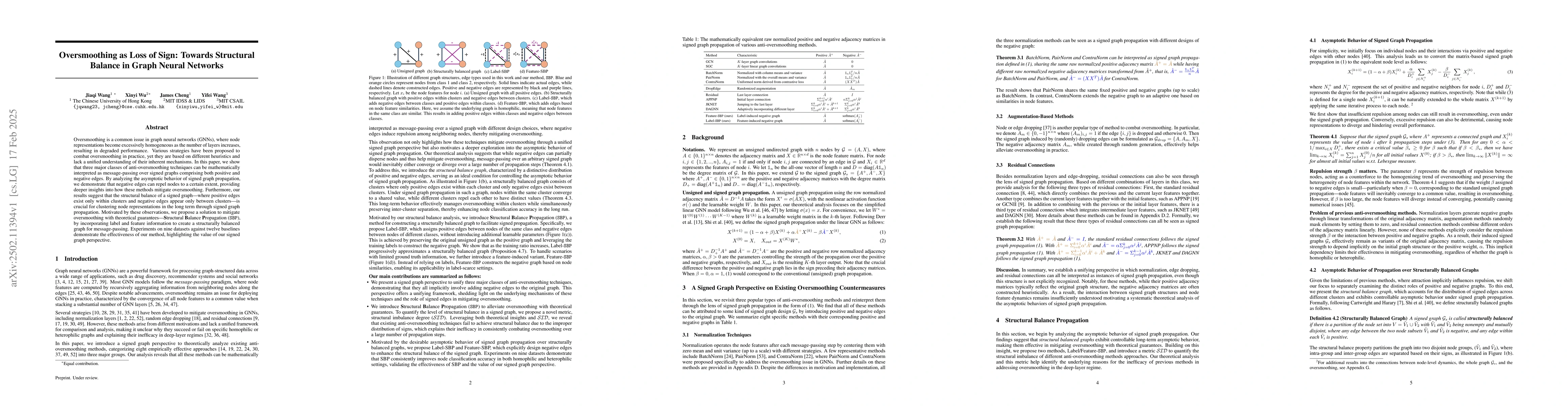Thumbnail for Oversmoothing as Loss of Sign: Towards Structural Balance in Graph
  Neural Networks