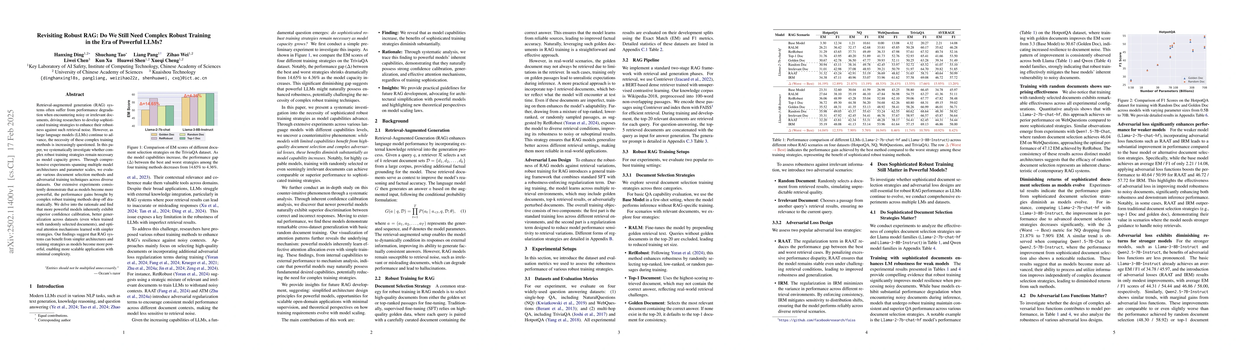 Thumbnail for Revisiting Robust RAG: Do We Still Need Complex Robust Training in the
  Era of Powerful LLMs?