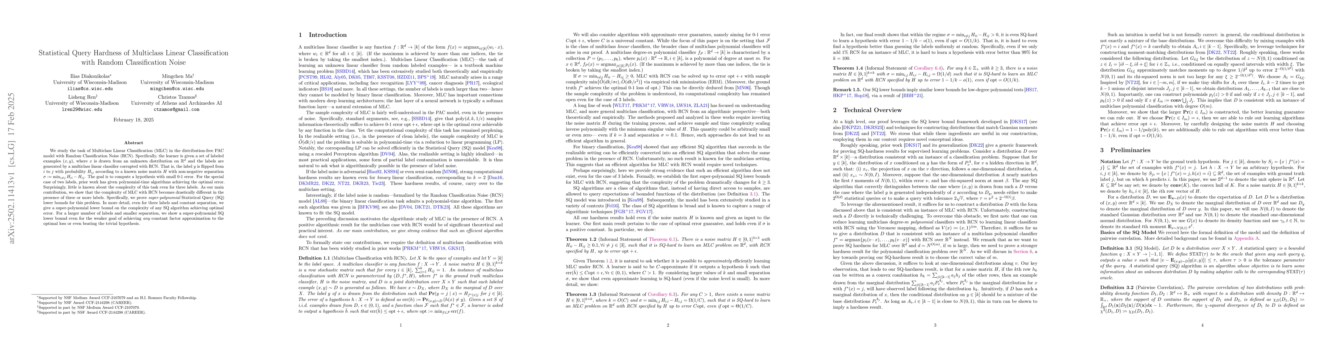 Thumbnail for Statistical Query Hardness of Multiclass Linear Classification with
  Random Classification Noise
