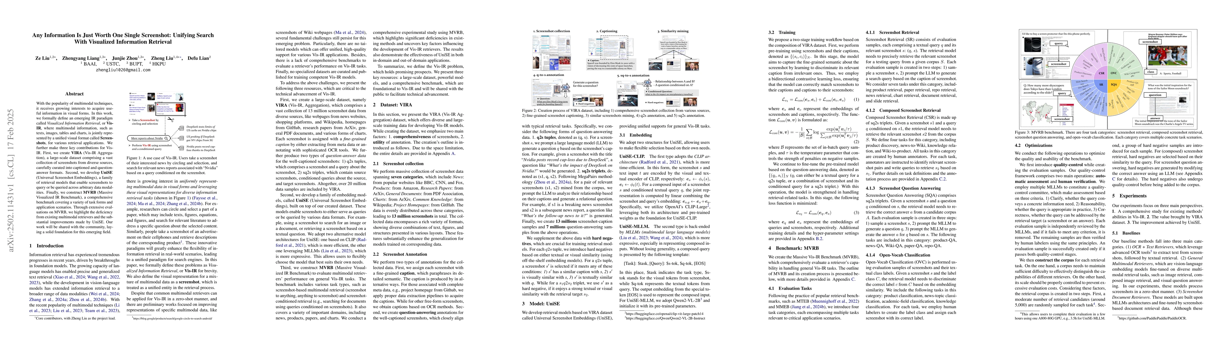 Thumbnail for Any Information Is Just Worth One Single Screenshot: Unifying Search
  With Visualized Information Retrieval