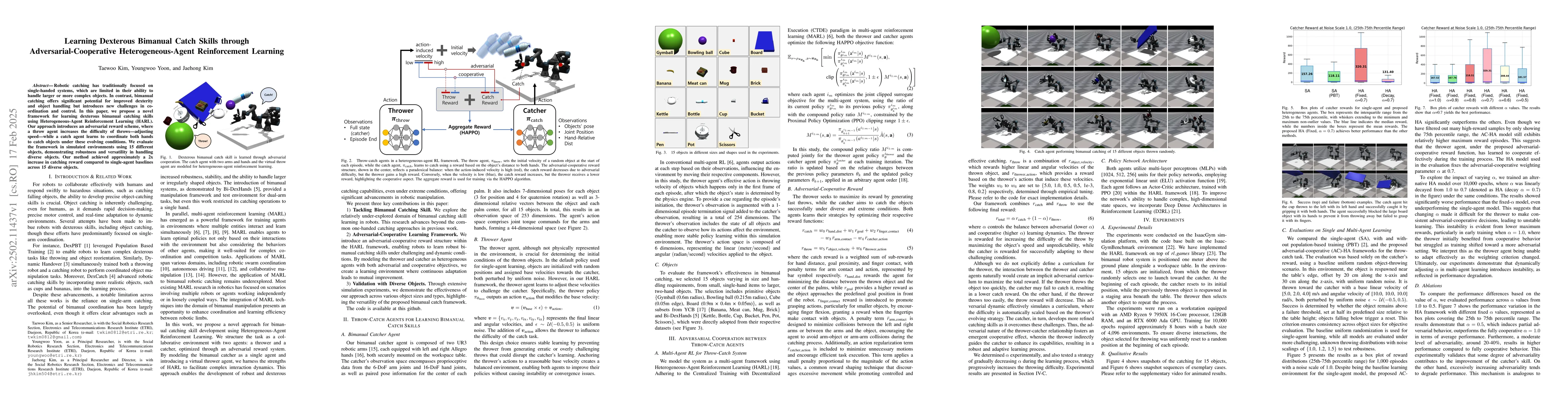 Thumbnail for Learning Dexterous Bimanual Catch Skills through Adversarial-Cooperative
  Heterogeneous-Agent Reinforcement Learning