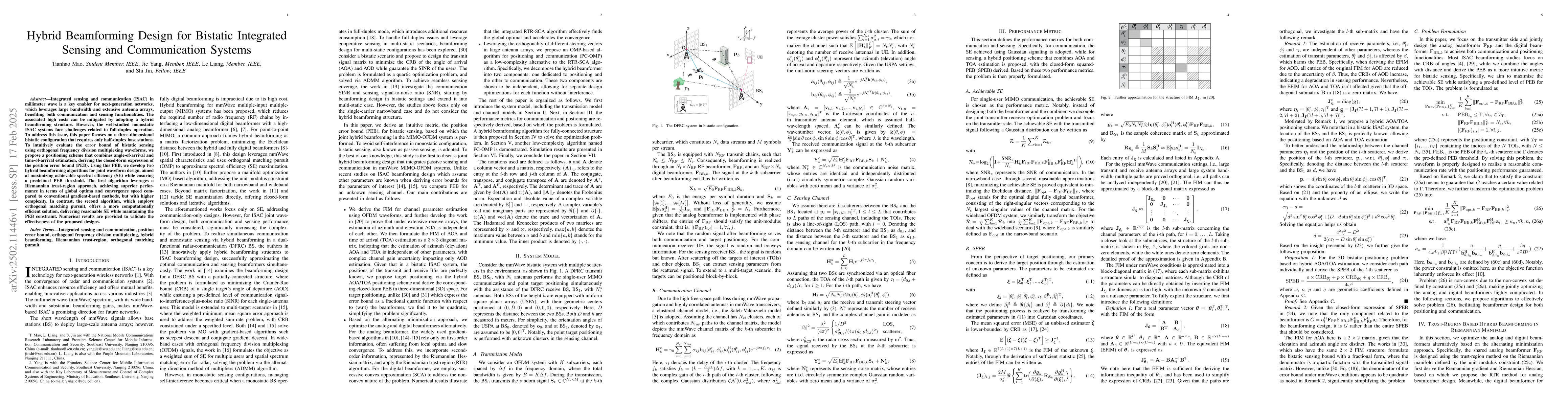 Thumbnail for Hybrid Beamforming Design for Bistatic Integrated Sensing and
  Communication Systems