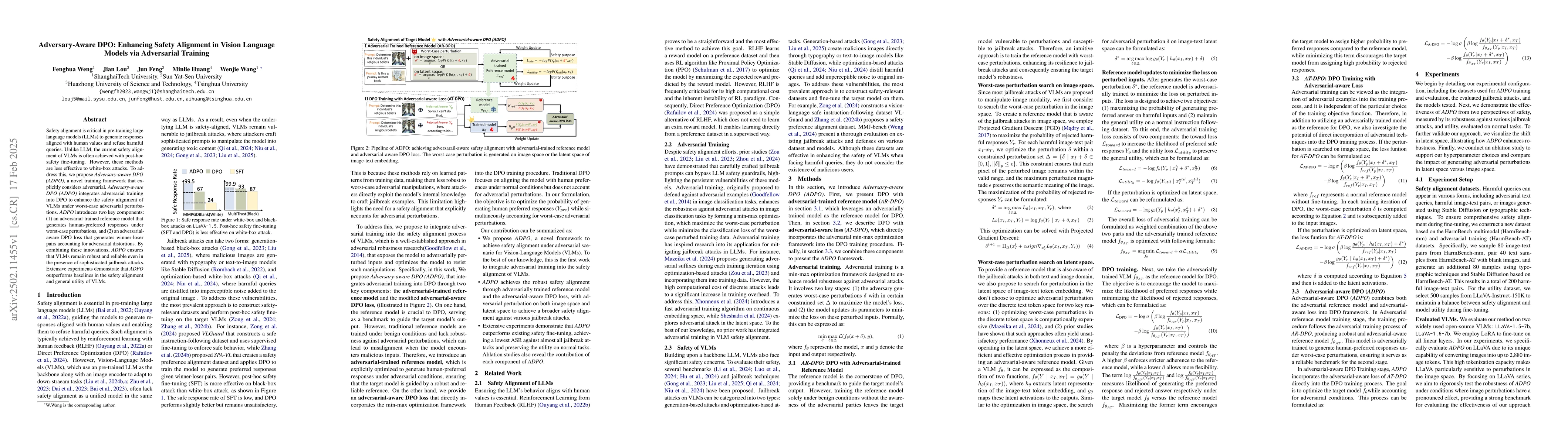 Thumbnail for Adversary-Aware DPO: Enhancing Safety Alignment in Vision Language
  Models via Adversarial Training