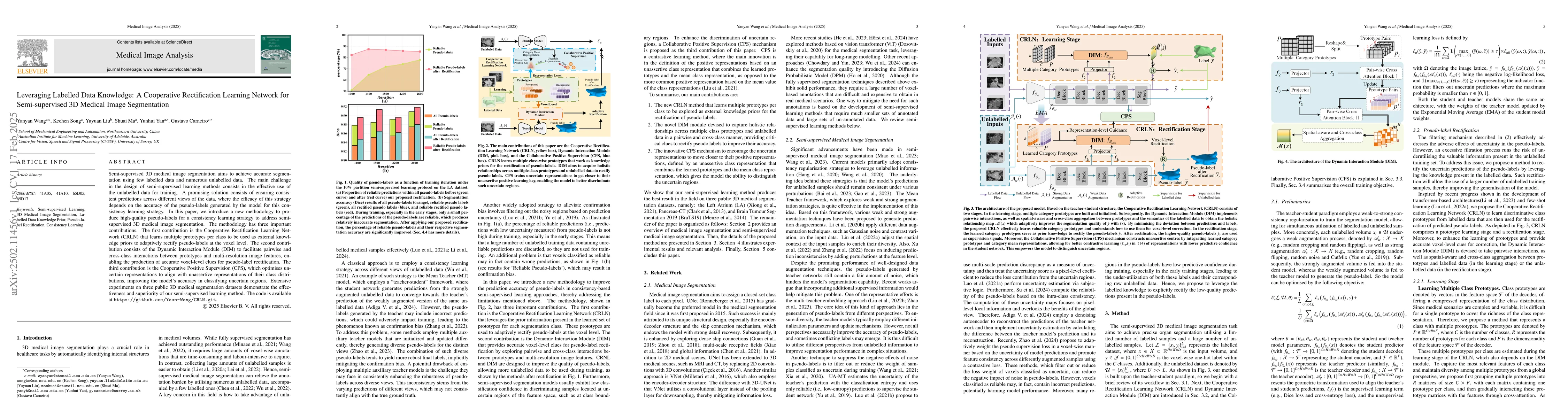 Thumbnail for Leveraging Labelled Data Knowledge: A Cooperative Rectification Learning
  Network for Semi-supervised 3D Medical Image Segmentation