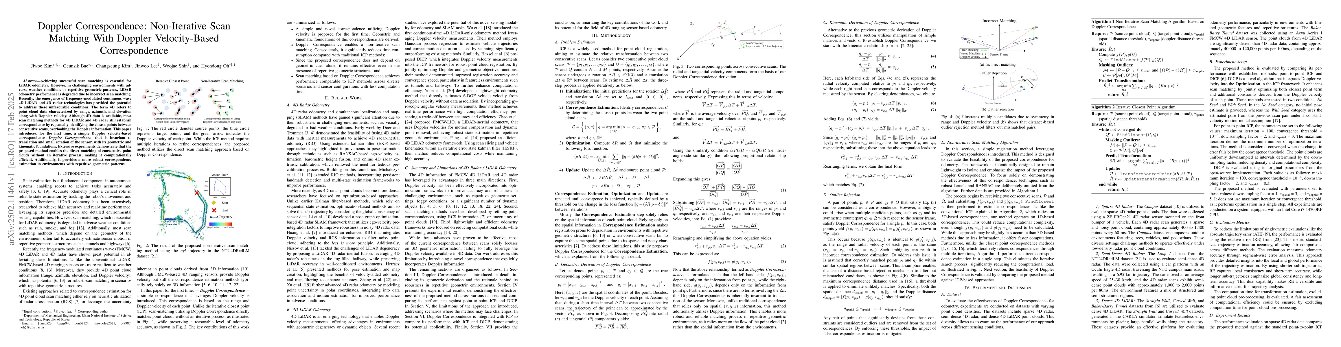 Thumbnail for Doppler Correspondence: Non-Iterative Scan Matching With Doppler
  Velocity-Based Correspondence