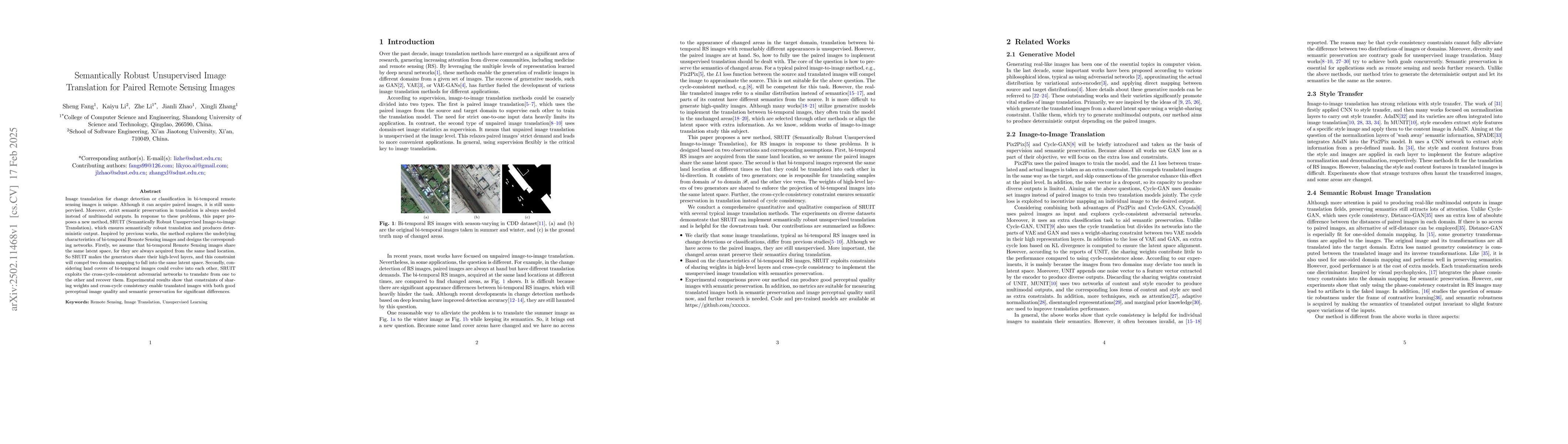 Thumbnail for Semantically Robust Unsupervised Image Translation for Paired Remote
  Sensing Images