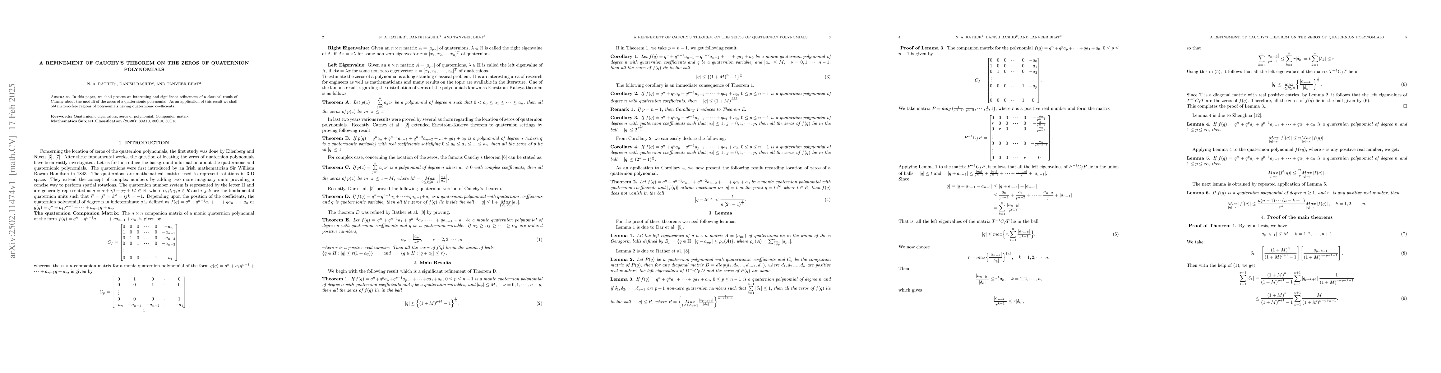 Thumbnail for A refinement of Cauchys theorem on the zeros of quaternion polynomial