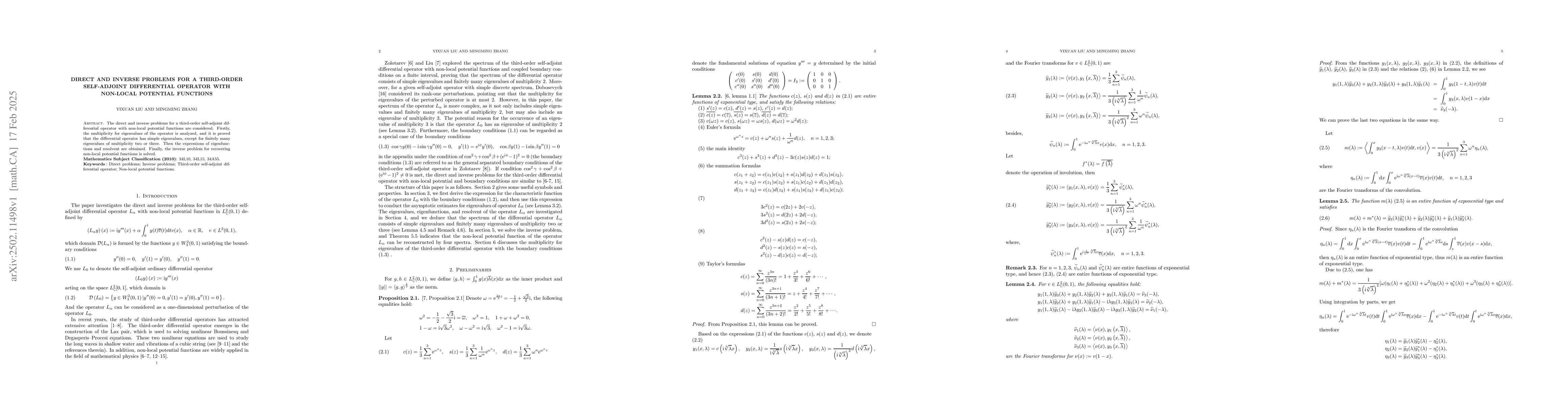 Thumbnail for Direct and inverse problems for a third-order self-adjoint differential
  operator with non-local potential functions