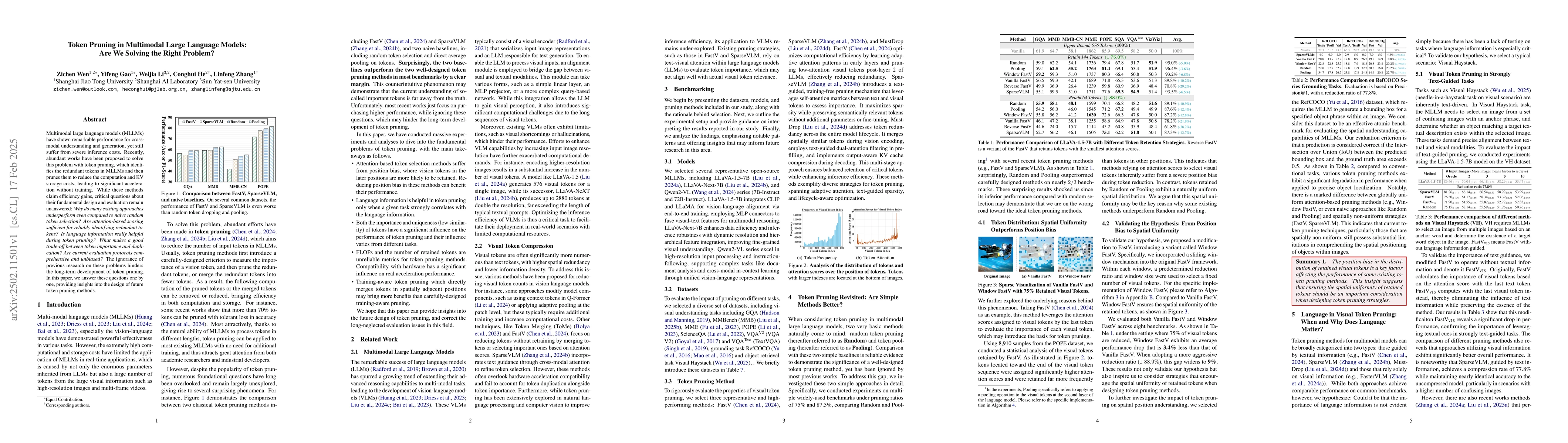 Thumbnail for Token Pruning in Multimodal Large Language Models: Are We Solving the
  Right Problem?