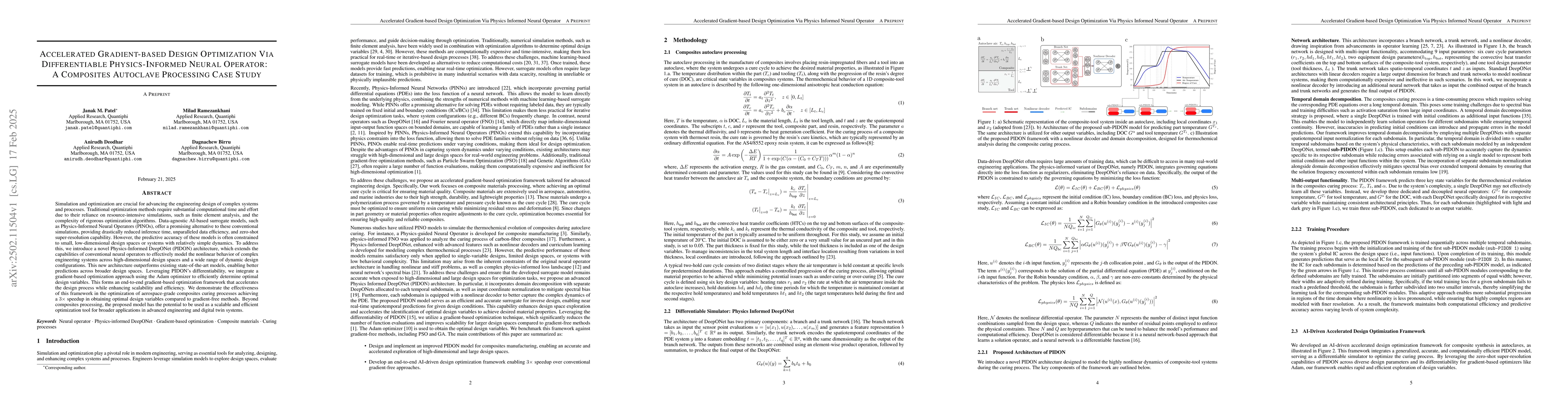 Thumbnail for Accelerated Gradient-based Design Optimization Via Differentiable
  Physics-Informed Neural Operator: A Composites Autoclave Processing Case
  Study