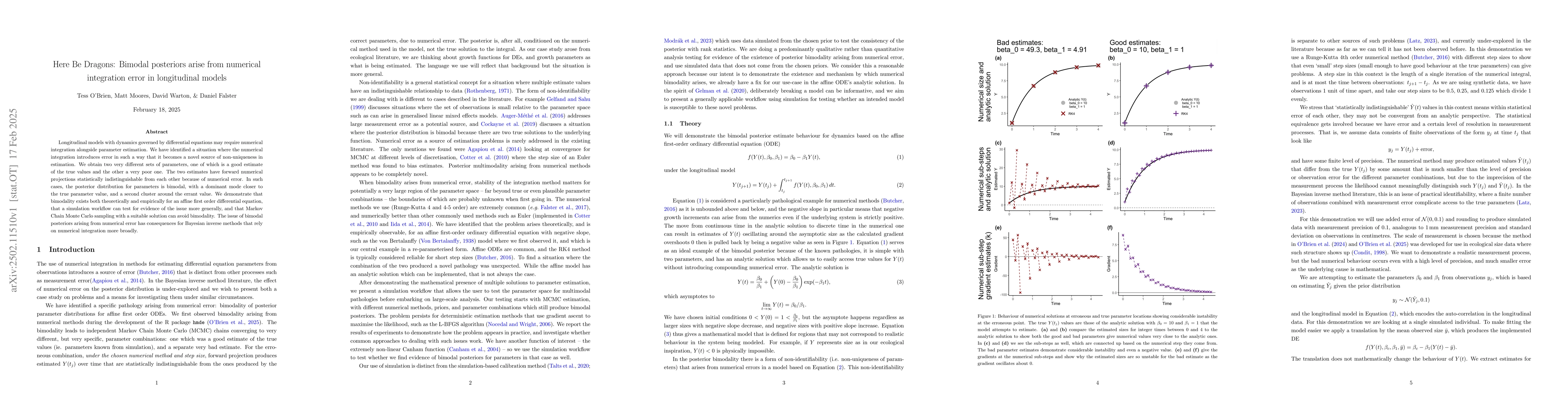 Thumbnail for Here Be Dragons: Bimodal posteriors arise from numerical integration
  error in longitudinal models