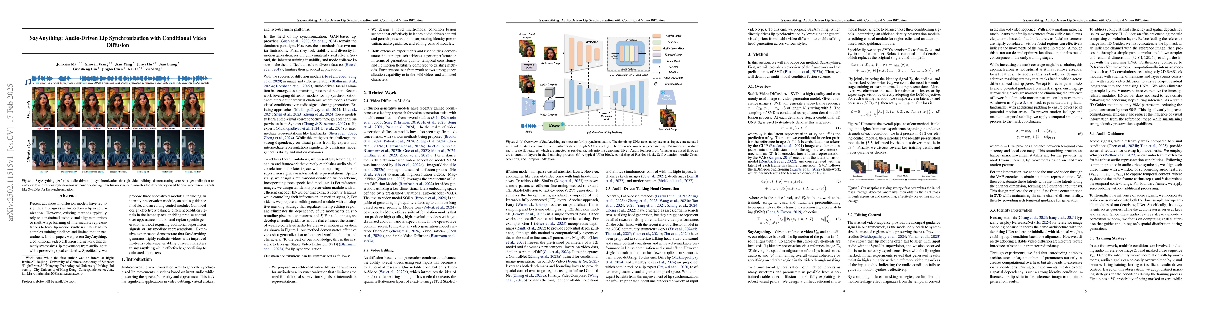 Thumbnail for SayAnything: Audio-Driven Lip Synchronization with Conditional Video
  Diffusion