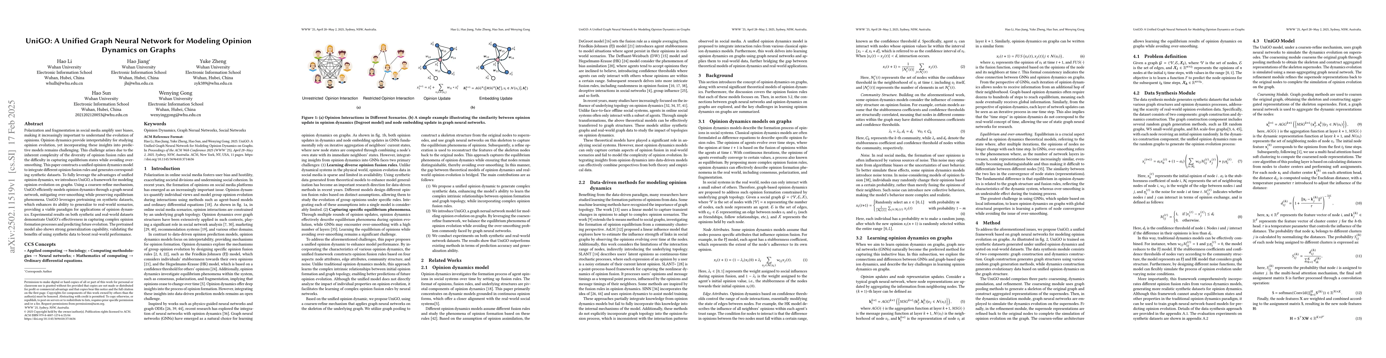 Thumbnail for UniGO: A Unified Graph Neural Network for Modeling Opinion Dynamics on
  Graphs