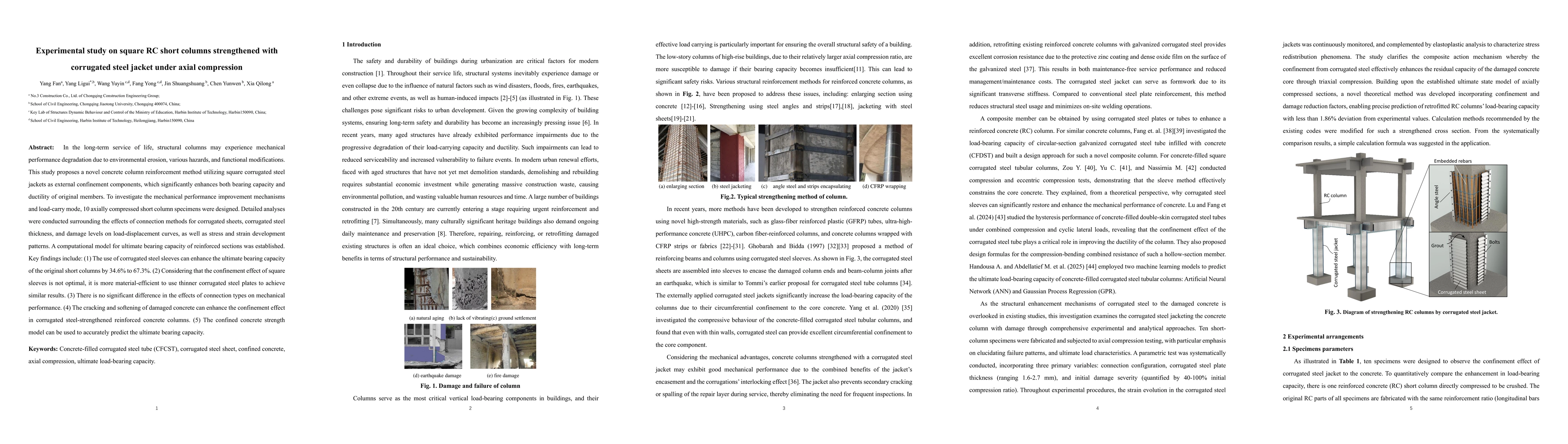 Thumbnail for Experimental study on square RC short columns strengthened with
  corrugated steel jacket under axial compression